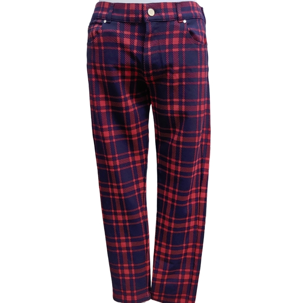 Carolina Herrera Plaid Women's Mid-Rise Slim Leg Ankle Pants Red Navy size 8